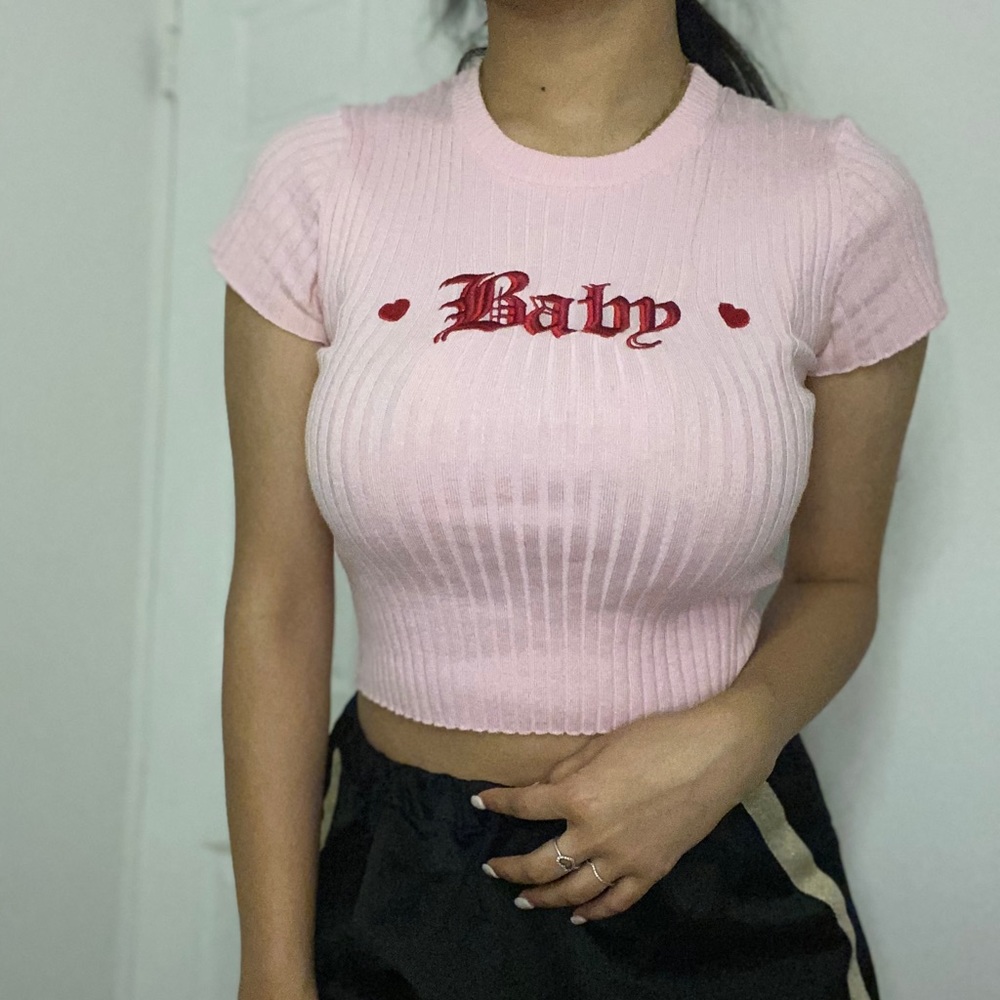 Pink crop top, “Baby”